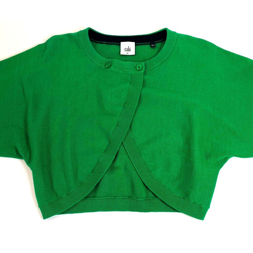 CAbi Piccolo Shrug Cardigan Sweater Womens Size Medium Kelly Green #5008 Crop - Picture 2 of 14
